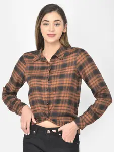 Latin Quarters Mustard Yellow Checked Shirt Style Crop Top