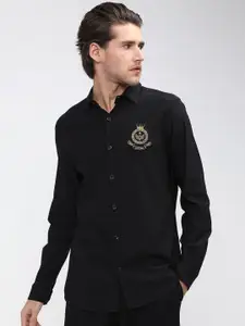 HIGHLANDER Men Black Solid Slim Fit Casual Shirt