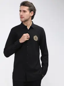 HIGHLANDER Men Black Solid Slim Fit Casual Shirt