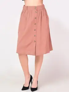 ANI Women Brown Solid A-Line Midi Skirt