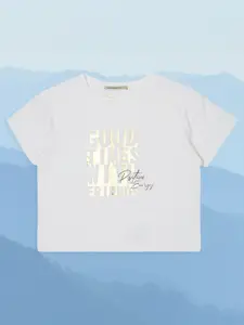 Pepe Jeans Girls White Typography Printed Cotton T-shirt