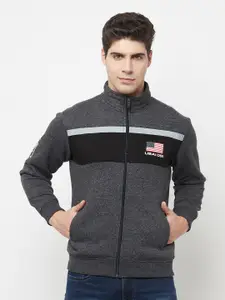 Octave Men Grey & Black Colourblocked Sweatshirt