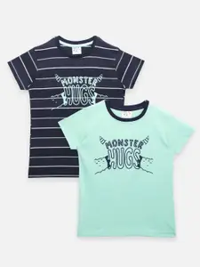 LilPicks Boys Navy Blue & Sea Green Pack of 2 Printed T-shirt