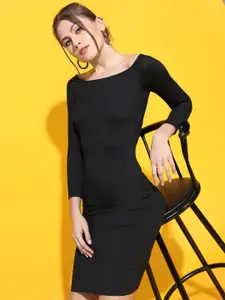 CHIC BY TOKYO TALKIES Women Black Off-Shoulder Bodycon Dress