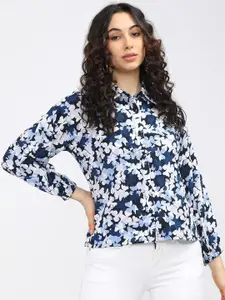Tokyo Talkies Blue Floral Print Shirt Style Top