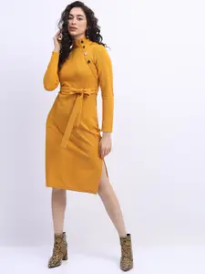 Tokyo Talkies Women Yellow Belted Sheath Dress