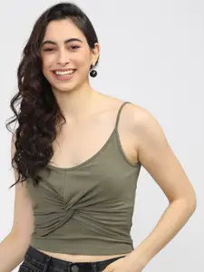 Tokyo Talkies Green Twisted Crop Top
