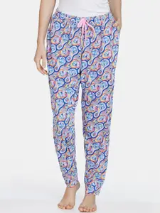 Zivame Women Blue Tom & Jerry Printed Knitted Cotton Lounge Pants