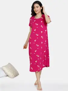 Zivame Red Printed Pyre Cotton Nightdress