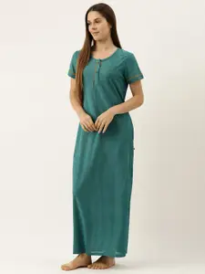 Bannos Swagger Women Blue Solid Maxi Nightdress