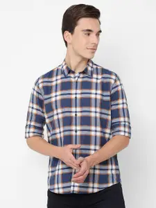 Pepe Jeans Men Navy Blue Tartan Checks Checked Casual Shirt