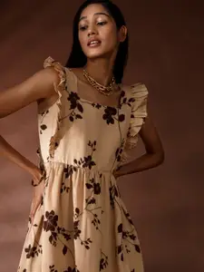 Saaki Tan & Brown Floral Midi Dress