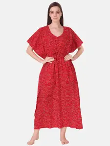 Masha Red Printed Pure Cotton Maxi Kaftan Nightdress