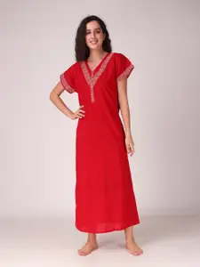 Masha Red Pure Cotton Maxi Nightdress