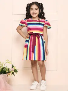 LilPicks Girls Multicoloured Striped Fit & Flare Dress