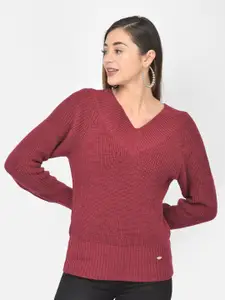 Latin Quarters Women Maroon Cable Knit Pullover