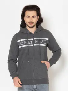 Allen Cooper Men Grey Typography Printed Hooded Sweatshirt