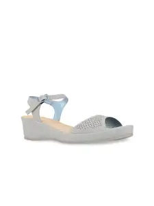 Bata comfit Blue PU Wedge Peep Toes with Laser Cuts