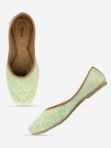 DESI COLOUR Women Sea Green Ethnic Mojaris Flats