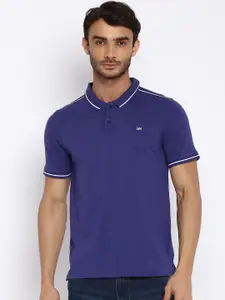 Lee Men Navy Blue Polo Collar Slim Fit T-shirt