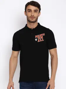 Lee Men Black Polo Collar Slim Fit Cotton T-shirt