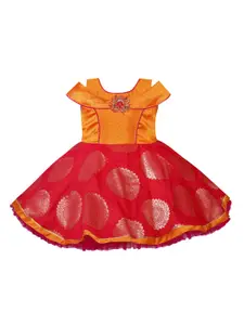 Wish Karo Red & Yellow Colourblocked Satin Dress