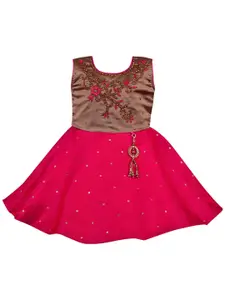 Wish Karo Girls Pink Floral Embroidered Satin Fit & Flare Dress