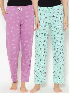 Lounge Dreams Women Pack Of 2 Printed Pure Cotton Lounge Pants