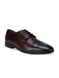 ROSSO BRUNELLO Men Coffee Brown Solid Leather Formal Derbys