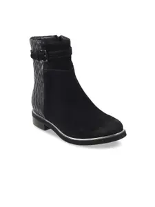 Metro Women Black Textured Flat Boots