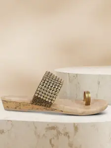 Metro Gold-Toned Embellished Wedge Sandals