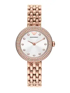 Emporio Armani Women Silver Dial & Rose Gold Stainless Steel Bracelet Straps Watch AR11415