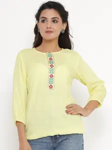 VEDANA Yellow Embroidered Top