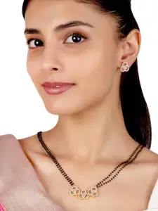 Voylla White & Black American Diamond CZ Beaded Mangalsutra with Earrings