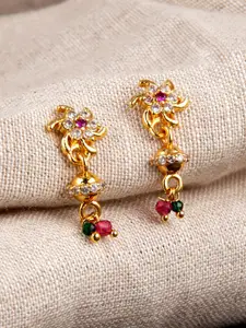 Studio Voylla Gold-Toned American Diamond CZ Traditional Brass Drop Earrings
