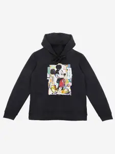 YK Disney Boys Black Printed Hooded Sweatshirt