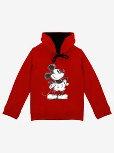 YK Disney Boys Red Mickey Mouse Printed Hooded Sweatshirt With Attached Face Covering