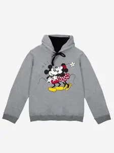 YK Disney YK Disney Girls Grey Mickey & Mouse Printed Hooded Sweatshirt