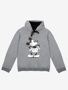 YK Disney Boys Grey Mickey Mouse Printed Hooded Sweatshirt