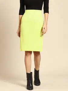 COVER STORY Women Lime Green Solid Straight Skirt