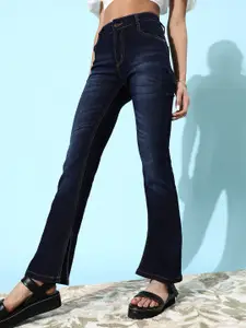 DOLCE CRUDO Women Deep Navy Blue Mid-Rise Bootcut Fit Stretchable Jeans