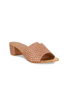 pelle albero Peach-Coloured Embellished Party Block Sandals