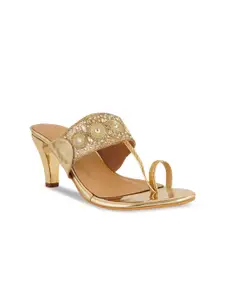 pelle albero Gold-Toned Textured Party Block Sandals