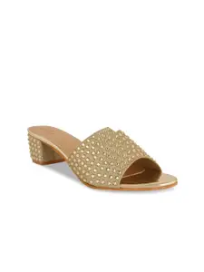 pelle albero Gold-Toned Embellished Party Block Sandals
