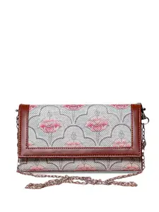 ZOUK Women Blue & Peach-Coloured Floral Printed Two Fold Wallet