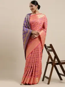 Mitera Pink Zari Silk Blend Patola Saree