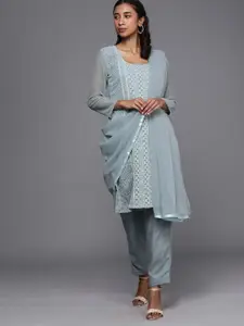 Mitera Blue Chikankari Embroidered Unstitched Dress Material