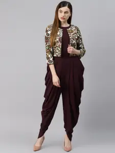 Cottinfab Brown Solid Dhoti Style Jumpsuit With Jacket