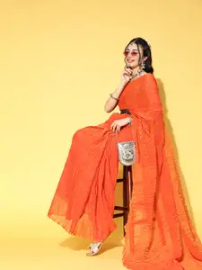 Saree mall Orange & Black Solid Party Saree with Matching Blouse
