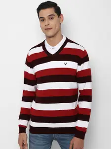 Allen Solly Allen Solly Men Maroon & White Striped Colourblocked Pure Cotton Pullover
